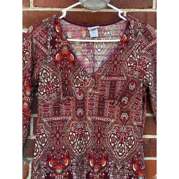 Giorgio Fiorlini Paisley Midi Dress Women’s Medium Burgundy Boho Vintage - Picture 2 of 4